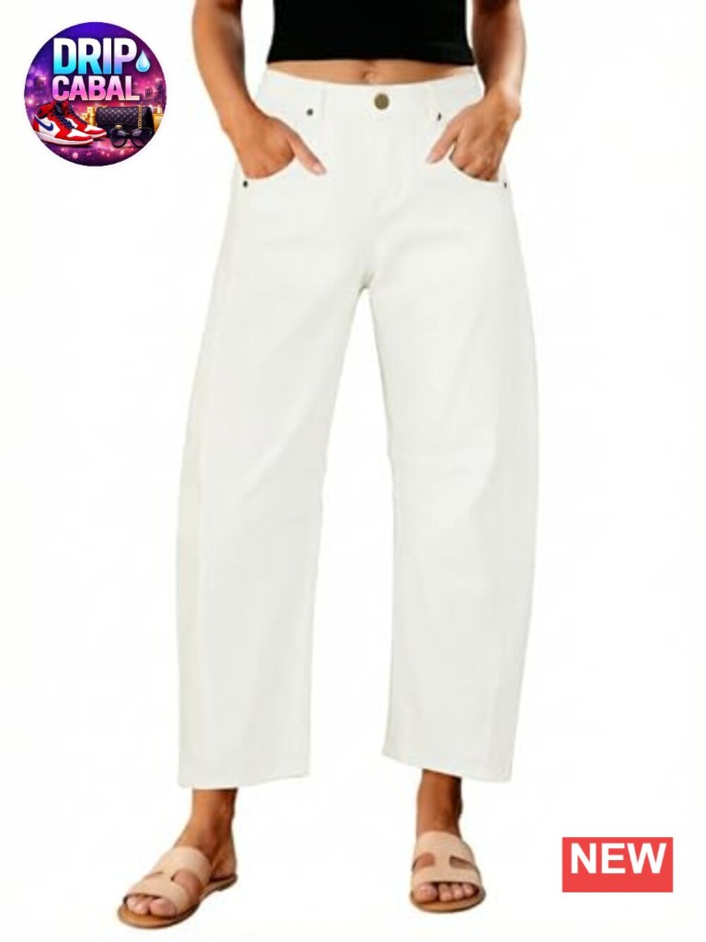 High Waist Baggy Cropped Barrel Jeans Stretch Denim Women